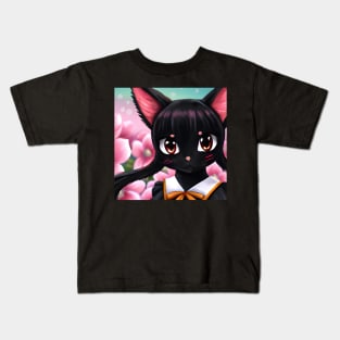 Anime Kawaii Black Cat Girl With Uniform Kids T-Shirt